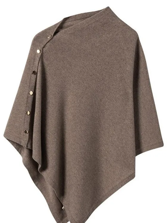 

Элегантный вязаный кардиган-накидка для женщин: повседневный стиль, осень-зима, теплая верхняя одежда, с пуговицами, длинными рукавами, круглым вырезом, свитер