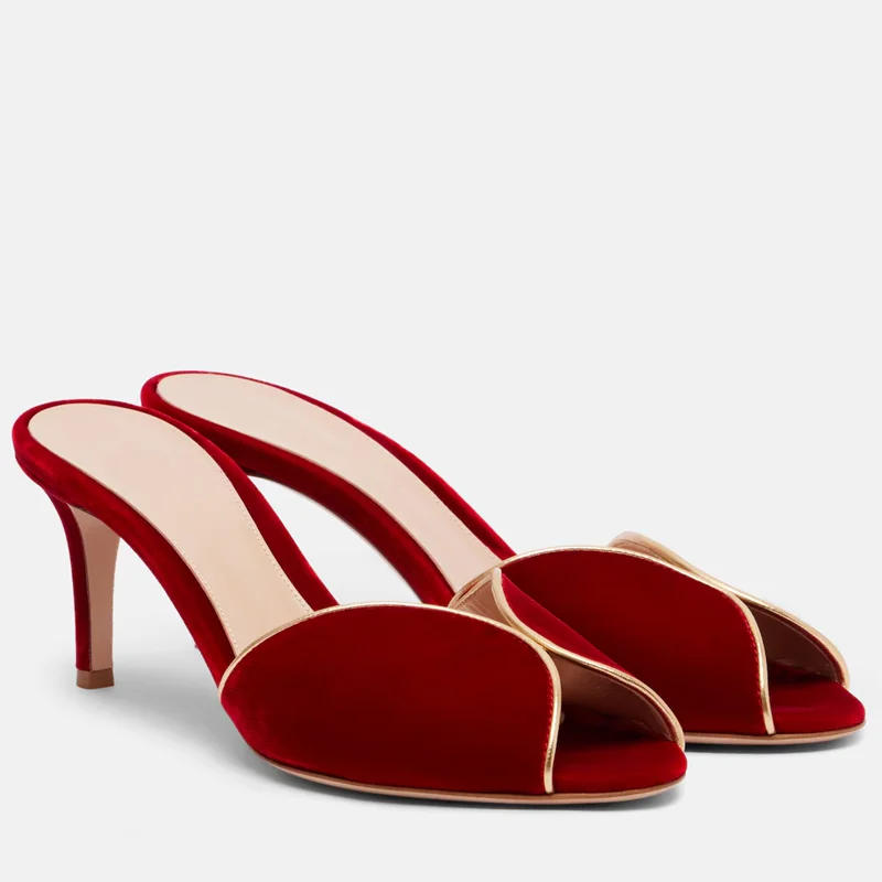 

Suede Gole Mixed Colors Peep Toe Slippers Sexy Round Toe Thin Heel Slip On Accept Customized New Arrivals Fashion Women Shoes