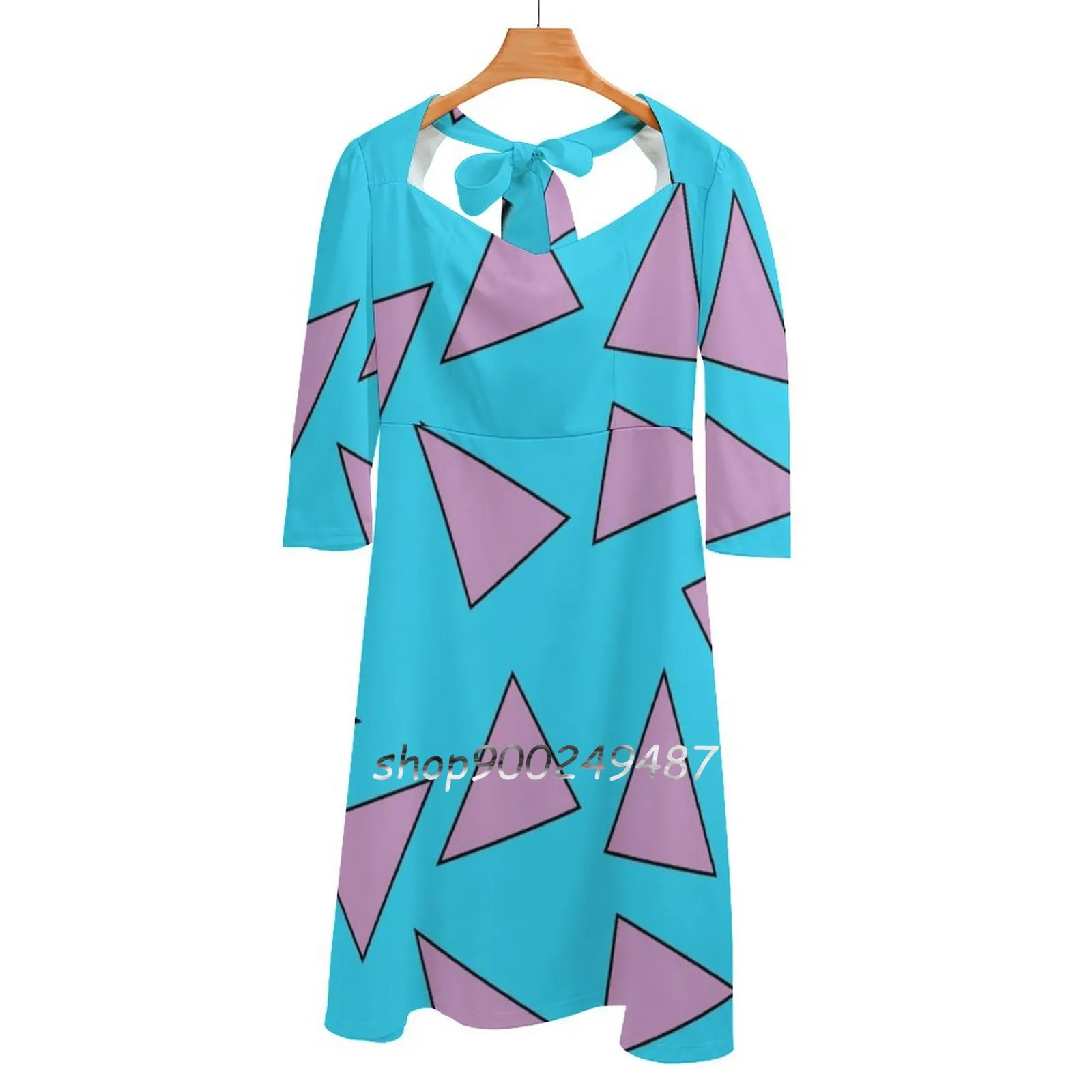 Rocko'S Modern Life Triangle Pattern Square Neck Dress New Plus Size Elegant Women Waist Tight Dress Rocko Rockos Modern Life