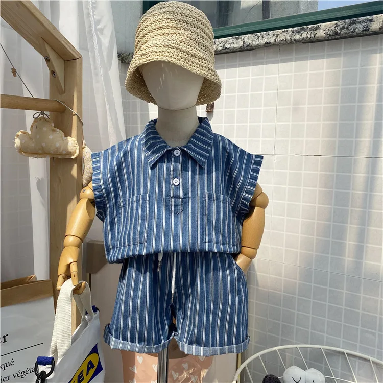 

2022 Baby Boys Girls Kids Summer Casual Cute striped short sleeve T Shirts+shorts Set Clothing toddlers Birthday Sets Children