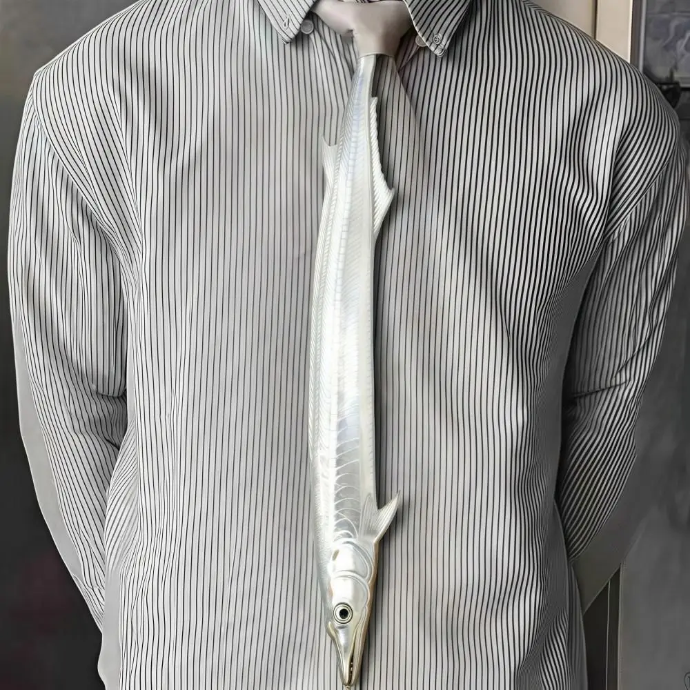 

3D Fish Fish-shaped Men's Tie Novelty Animal Pattern Kitten Necktie Satin Fabric Lifelike Creative Neck Tie For Party Wedding