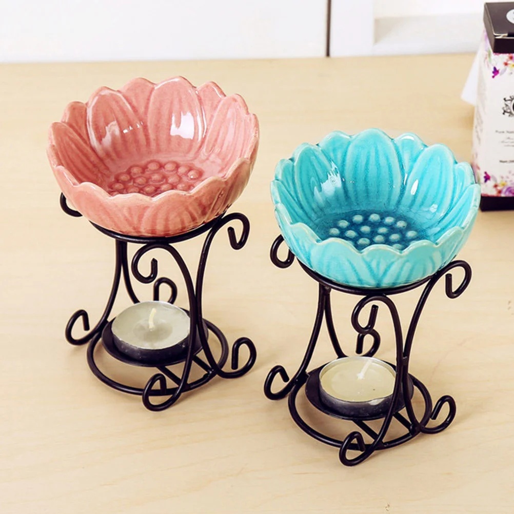 

Iron Rack Holder Colored Ceramic Plate Aromatherapy Essential Oil Burner Decoration for Living Room Balcony Patio Porch G