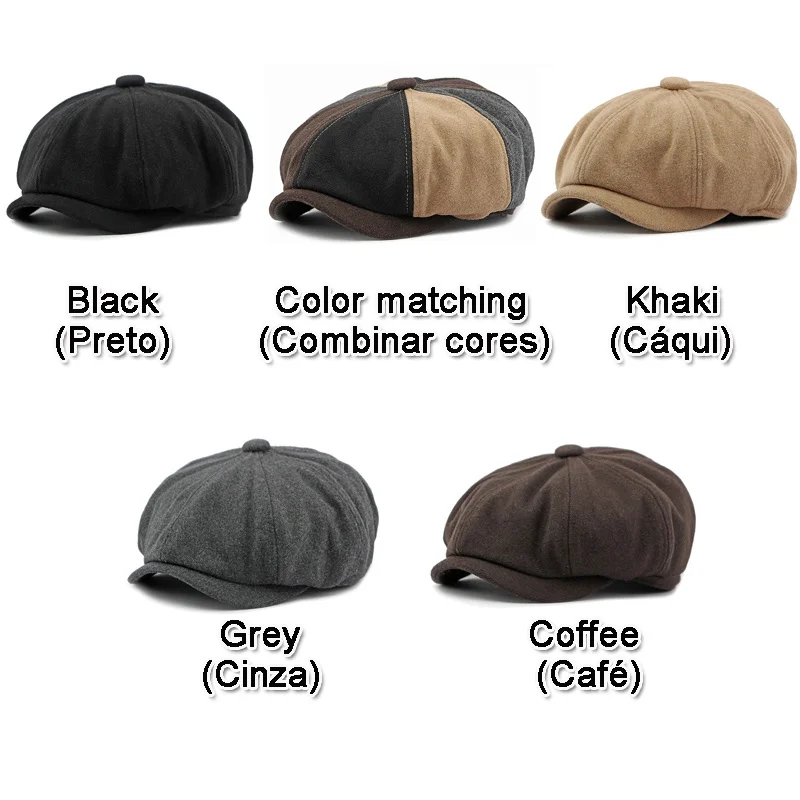 Retro Octagonal Hat Beret British Peaked Cap Newsboy Cap Painter's Hat Color Block Soft Brim Hat