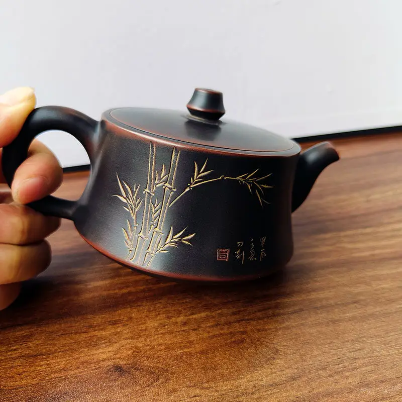 Guangxi Qinzhou Nixing pottery teapot handmade large wide mouth column base pot reburning primary color household gift tea set