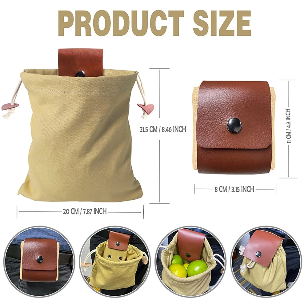 Outdoor Foraging Bag Collapsible Portable Waterproof Waxed Canvas Foraging Bag Fruit Picking Pouch Collapsible Berry Puch Leathe