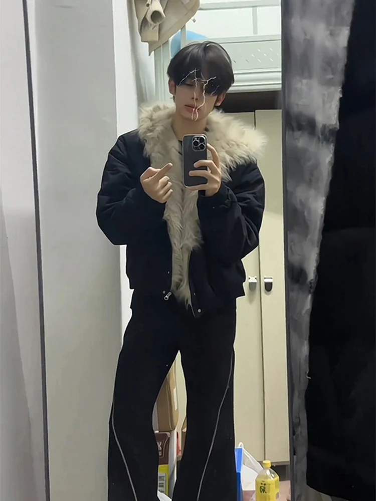 

Мужская утепленная хлопковая куртка с меховым воротником, теплая, в американском стиле, зимняя верхняя одежда, стандартный крой, длинный рукав, на молнии