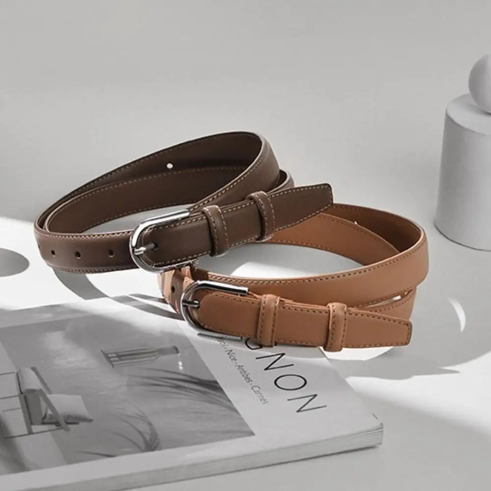Alloy Buckle Leather Fashion Belt Slender Adjustable PU Leather Waist Belt Korean Version Belt Accessories