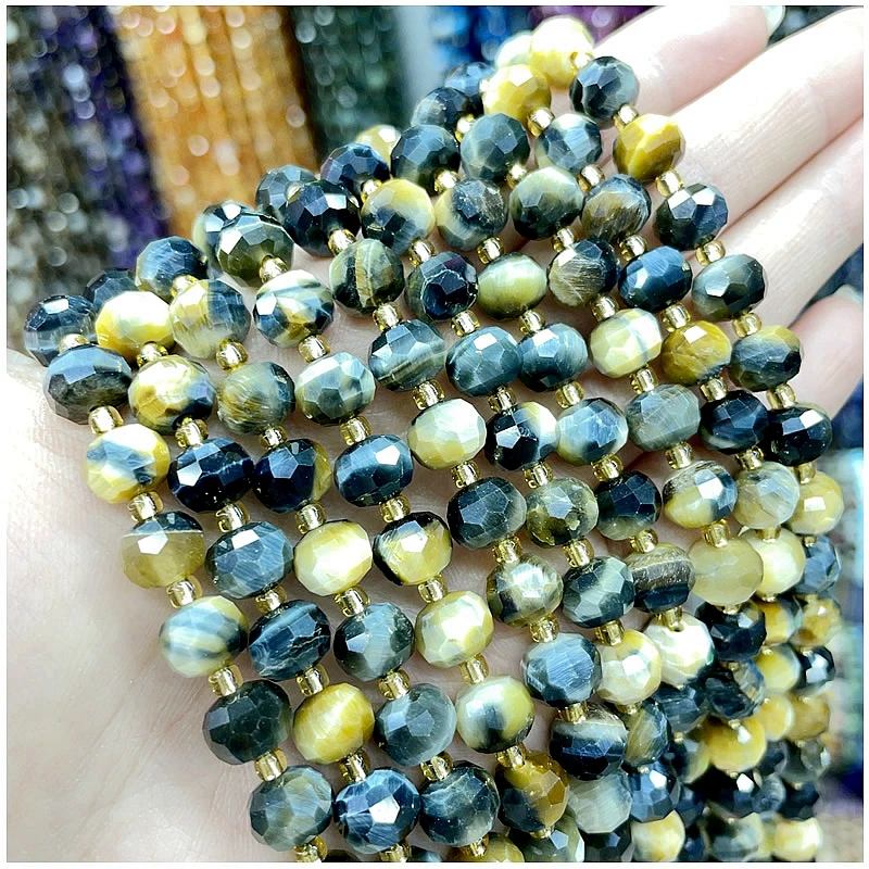Neue 6X8MM Naturstein Amethyst Tigerauge Amazonit Kristall Eingelegte Radperlen DIY Schmuckherstellung Armband Halskette Zubehör – Detail 6
