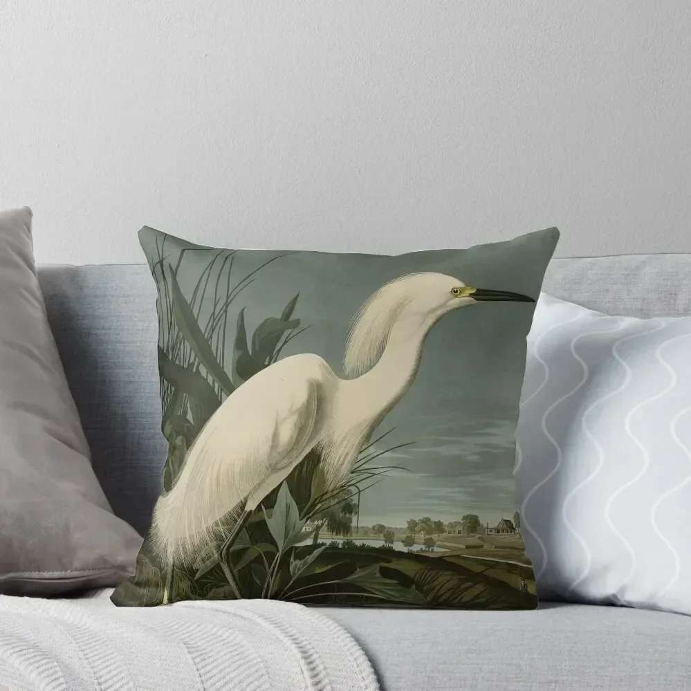 Snowy Heron or White Egret from Audubon Birds of America Throw Pillow Pillow Cover Pillowcases covers for pillows pillow