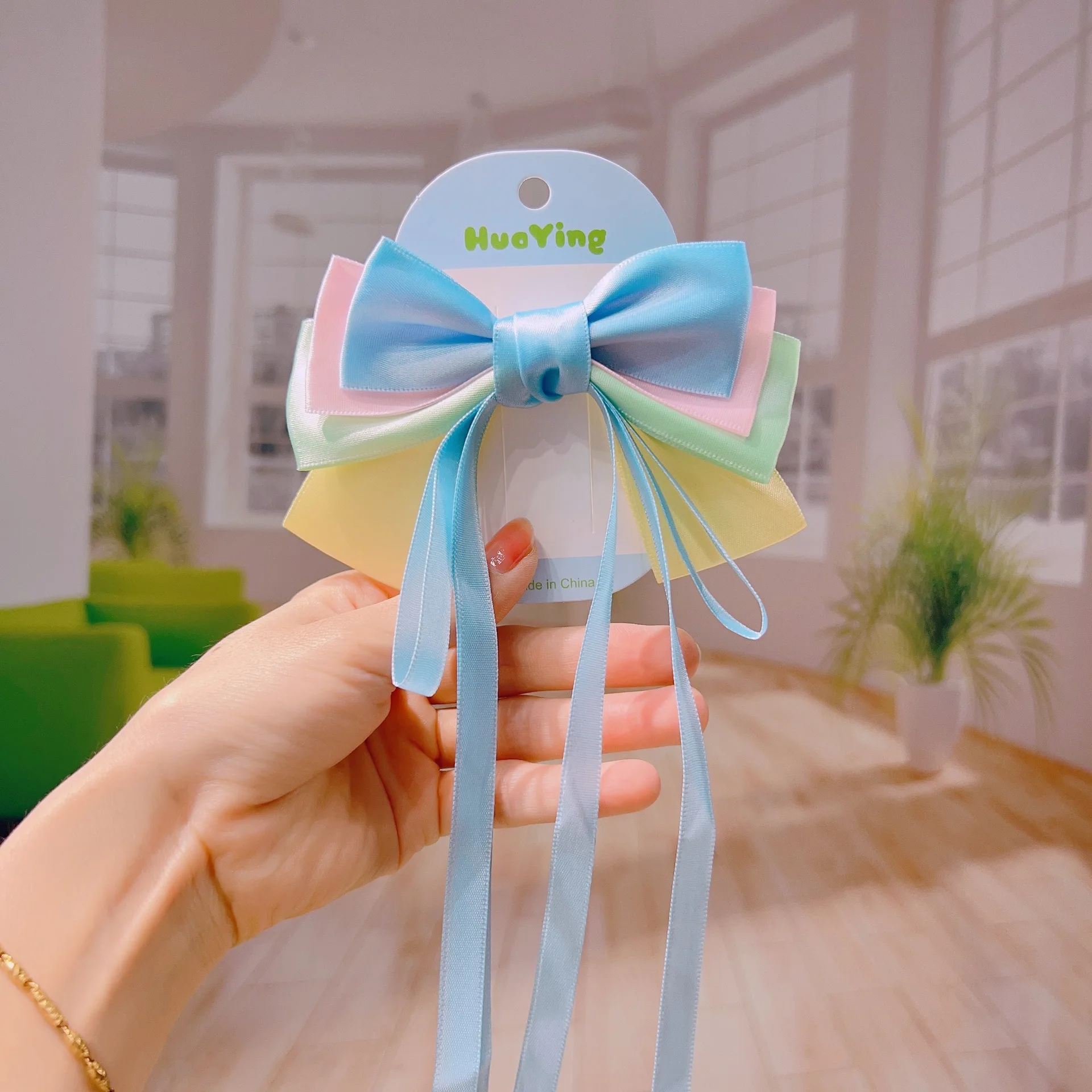 1 three-state new cute female hair accessory Princess Streamer bow hair clip Hair clip Snow White back head tiara