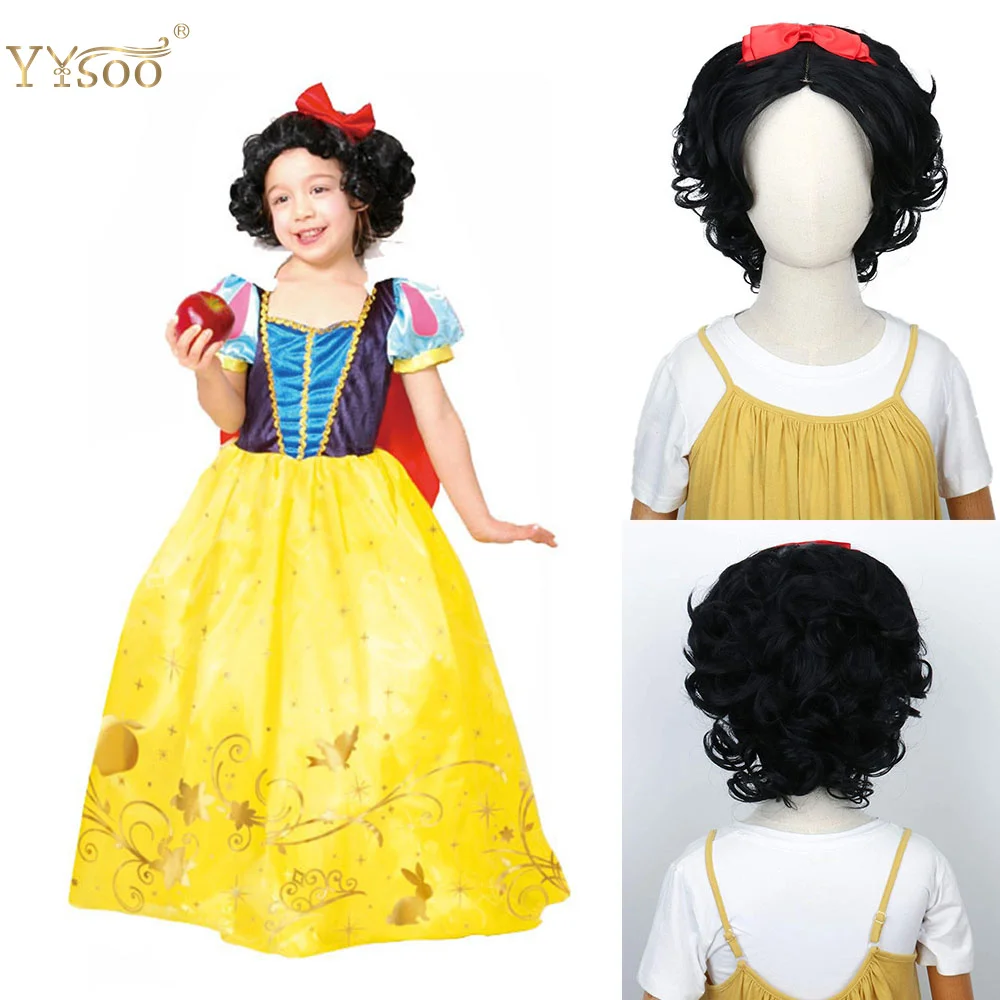 YYsoo Short Synthetic Cosplay Wig Kids Short Bob Wave Black Halloween Costume Wig Anime Party Wig with Free Wig Cap Girls Wigs