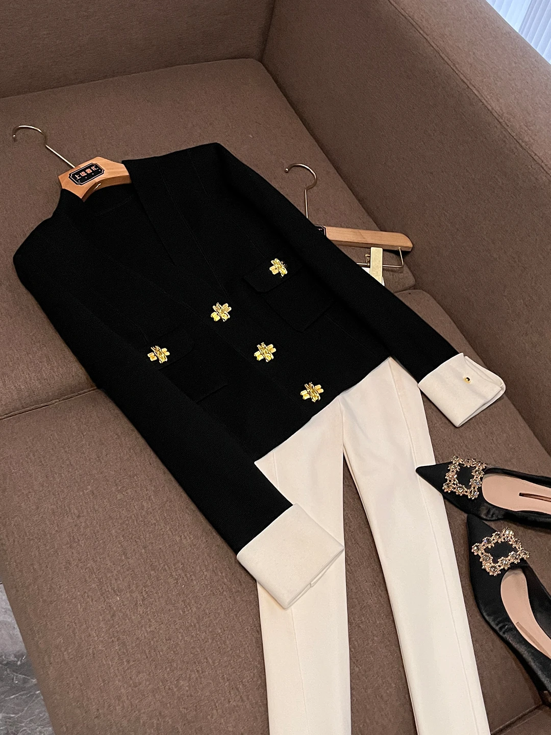 

Вязаный открытый кардиган с металлическими синими цветами Blo Premium Quali Весенне-осенняя верхняя одежда Длинный свитер све