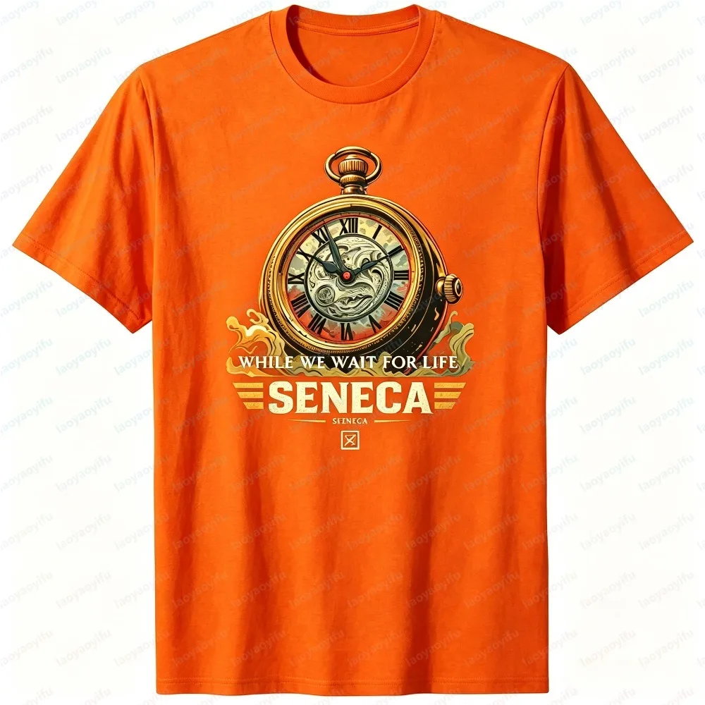 Stylish Men Summer Short Sleeve Fashion T Shirt Seneca Motivational Vintage Clock Print Crew Neck Tee Casual Retro Daily  Tops