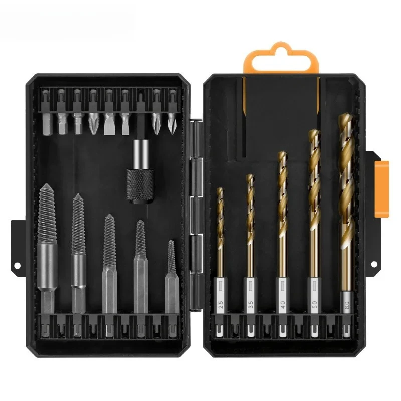 19pcs Screw Extractor and Left Hand Drill Bit Set - Cobalt HSS Drill Bits, Broken Damaged Screw Extractor Set