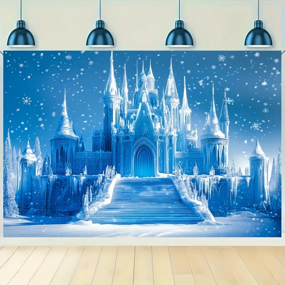 خلفية قلعة الشتاء المستوحاة من فروزن - خلفية تصوير لحفلات العطلات والمناسبات