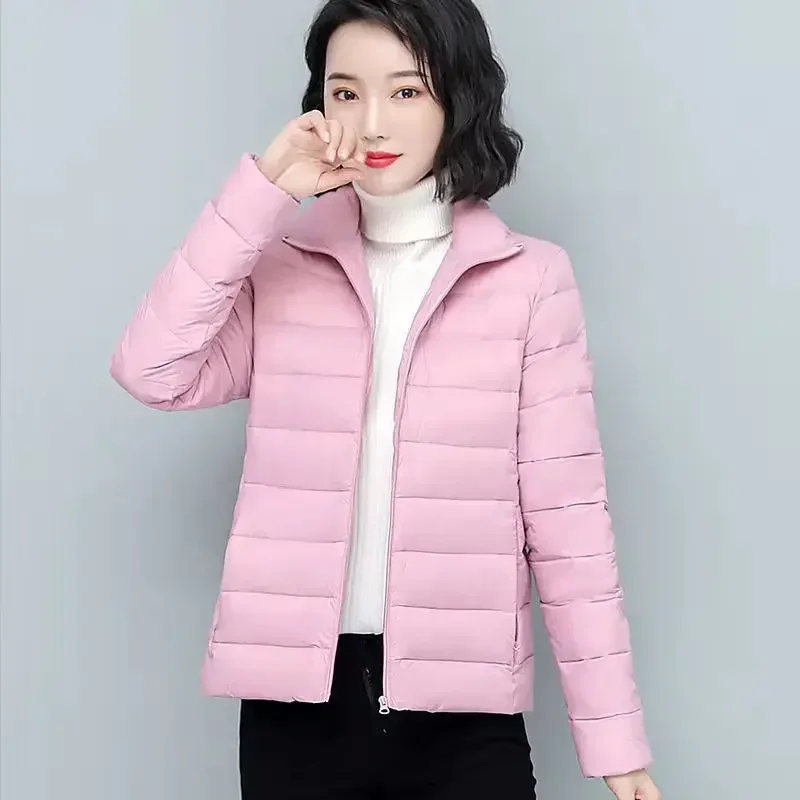 Thick Padding Women\'s Jacket Cropped Quilted Padded Feather Short Pink Lightweight Puffer Female Coats Winter Models Hot Sale