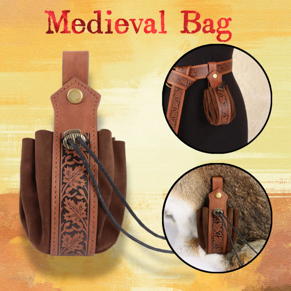 حقيبة خصر من جلد البولي يوريثان باللون البني في العصور الوسطى مع تصميم طباعة ريترو فايكنغ نايت لركوب الدراجات في الهواء الطلق #1