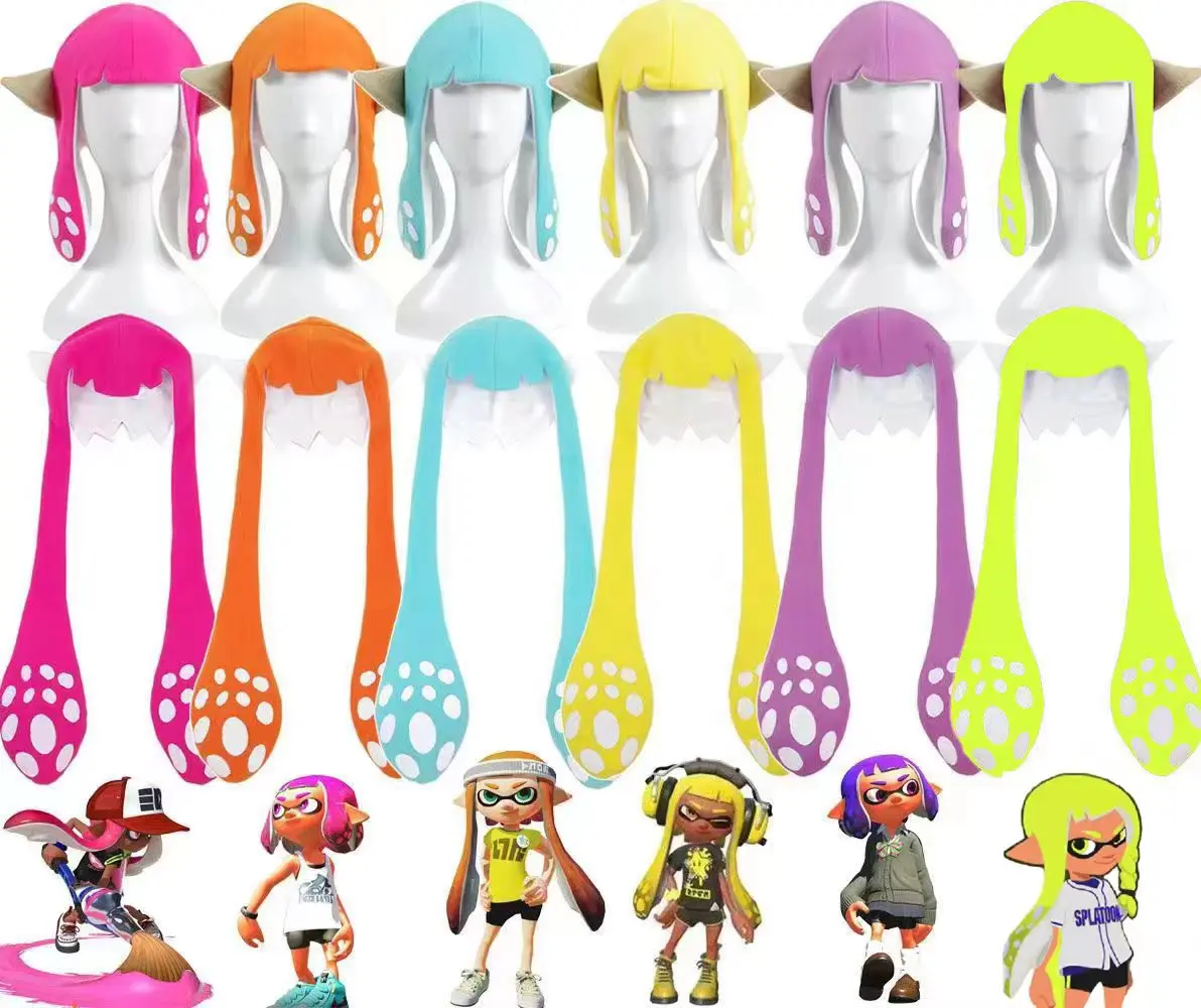 Game Splatoons 3 Hat Cosplay Costumes Cute Inkling Squid Winter Balaclava Carniva Halloween Party Wig Cap Doujin Gift