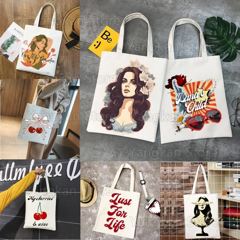 Lana Del Rey Ldr Shopping Bag Unisex Handbag Shoulder Men Shopper Canvas Commute Large Capacity School Tote Bag