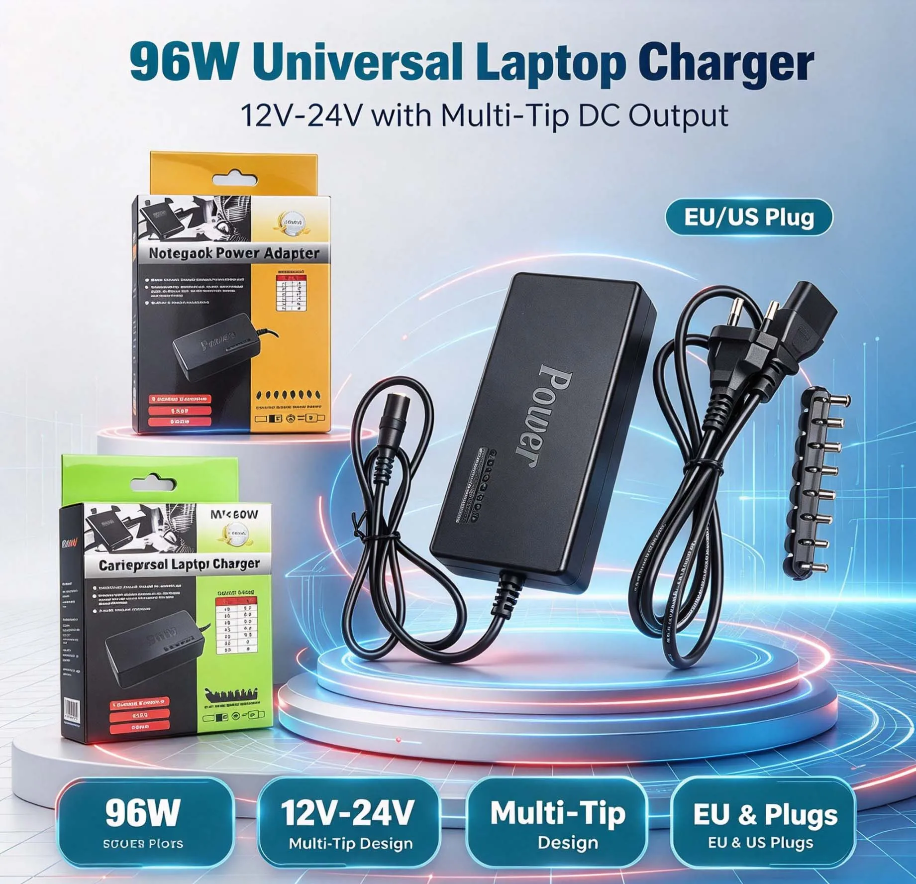 96W Universal Portable AC Laptop Power Adapter 12V 15V 16V 18V 19V 4.5A 20V 24V Charger For Toshiba Hp Asus Acer Sony Lenovo