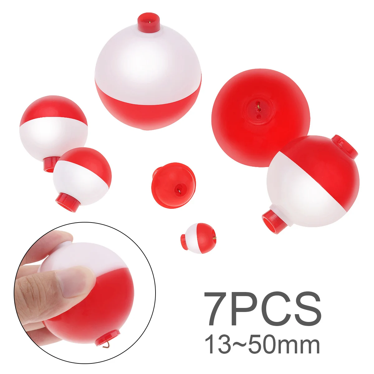 

7pcs/set Fishing Bobber Floats Set Hard ABS Snap on Red White Push Button Round Buoy Size 13-50mm / 0.5-2inch