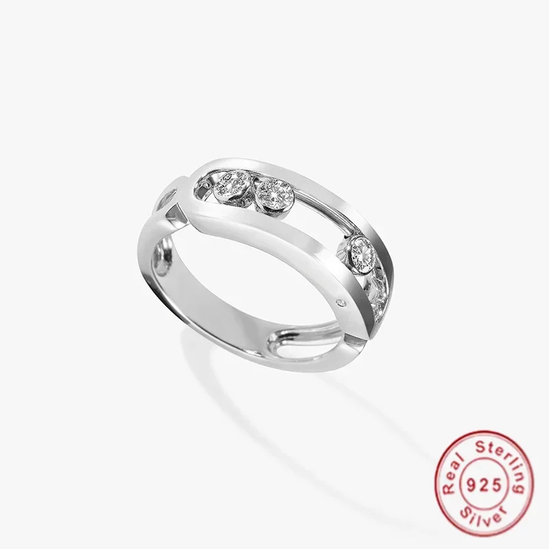 Hot 925 Sterling Silver 3 Diamond Mobile Rings Signature Design Jewelry Fine Diamond Rings Women's Luxury Jewelry Accessories