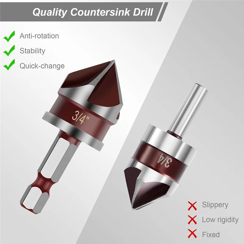 AB66-82 Degree HSS Countersink Drill Bit Set 5PCS Counter Sink Bits For Wood,Metal Plastic