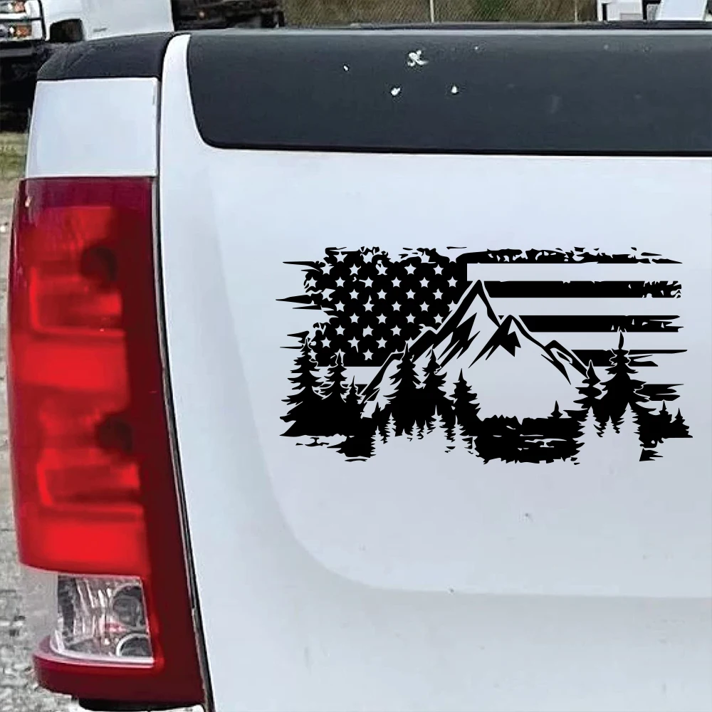 Car Premium Vehicle Sticker American Flag Mountains Decor Decals Truck Computer Wall Outdoor Vinyl Cover Auto Tuning Accessories
