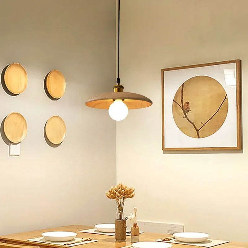 

Creative Japanese Chandelier Log Retro Dining Room Bedroom Bedside Study Bar Solid Wood Tea Lamp