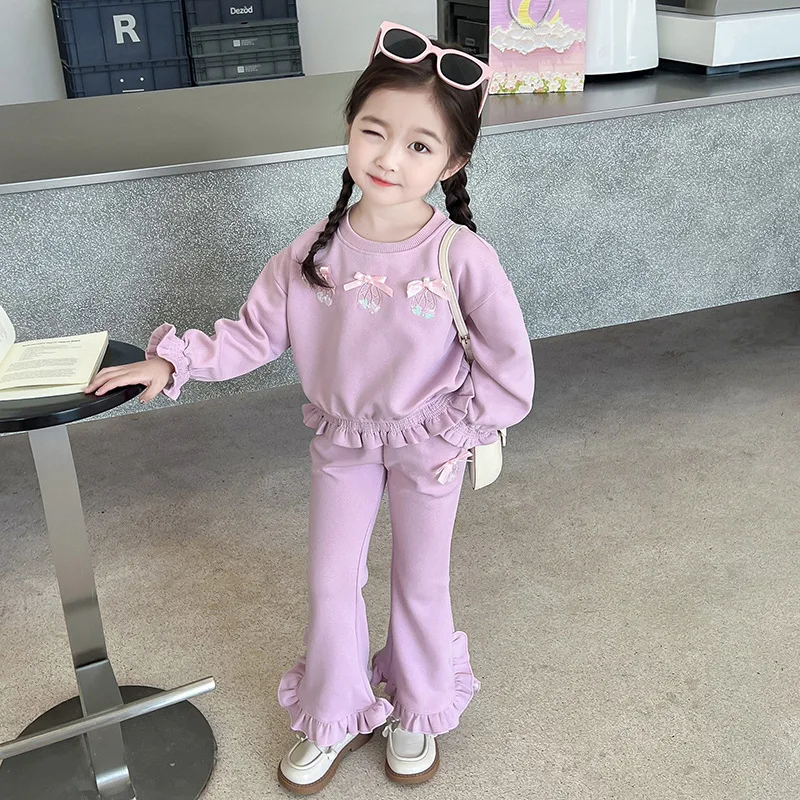 

Girls' Crystal Shoe Set 2025 Autumn New Children's Korean Fashion Sweater Sweatpants Casual Two-piece Children's Clothing