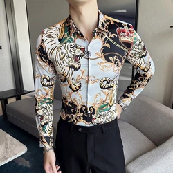Long-sleeved Paisley Tiger Printed Shirts for Men Luxury Royal Style Slim Fit Male Shirt Club Social Shirts & Blouses Streetwear