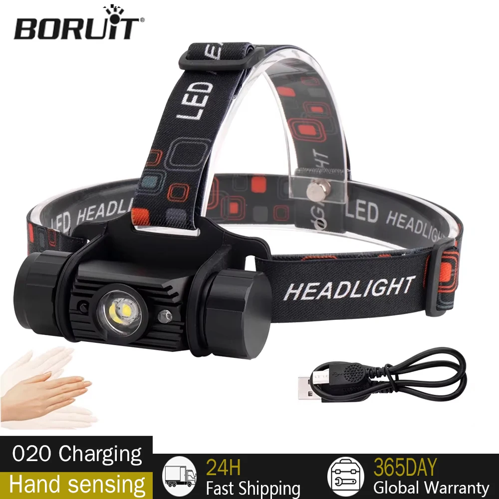 

BORUiT 020 LED Induction Headlamp 18650 Battery USB-C Rechargeable Headlight Waterproof Work Torch Fishing Camping Flashlight