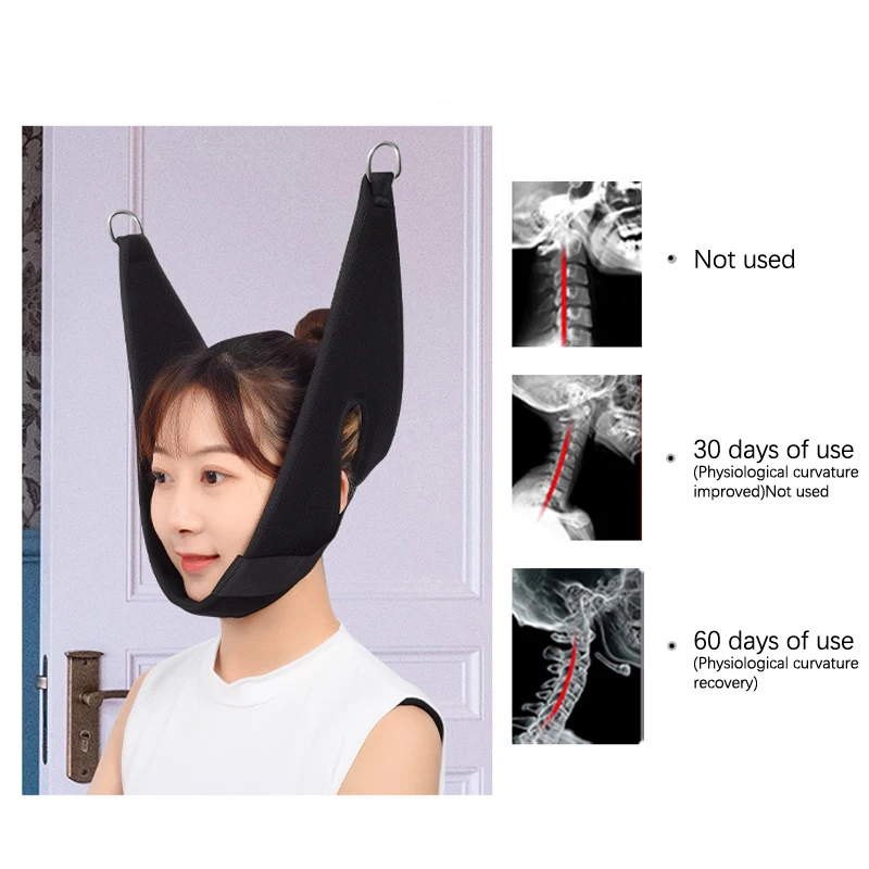 1pcs Hanging Cervical Traction Device Soft Neck Stretching Belt Pain Relief Metal Bracket Chiropractic Neck Traction Cushion