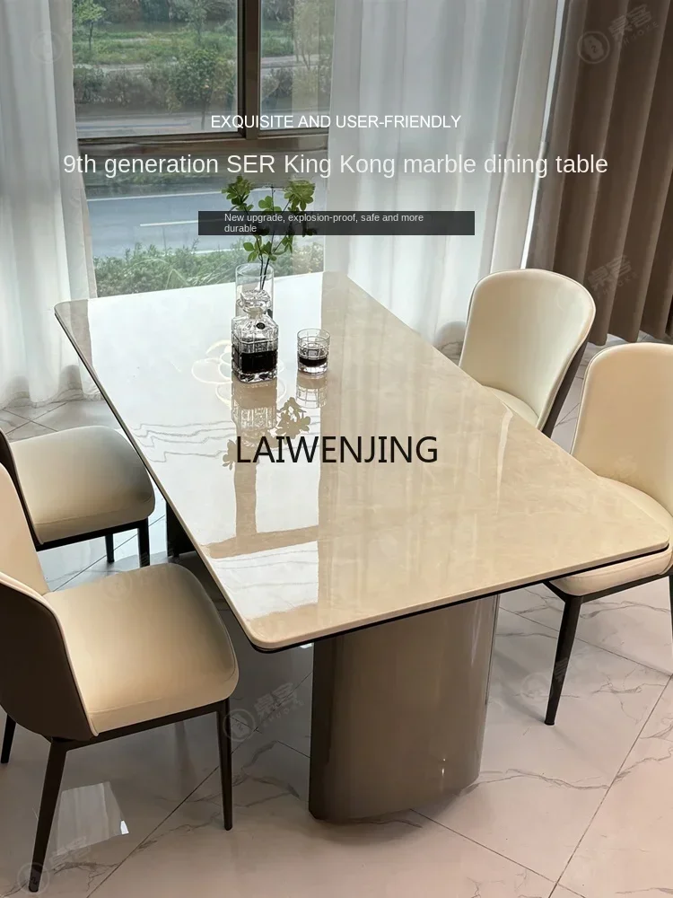 Light luxury marble dining table and chairs high-end combination luxury stone natural microcrystalline stone white ice jade