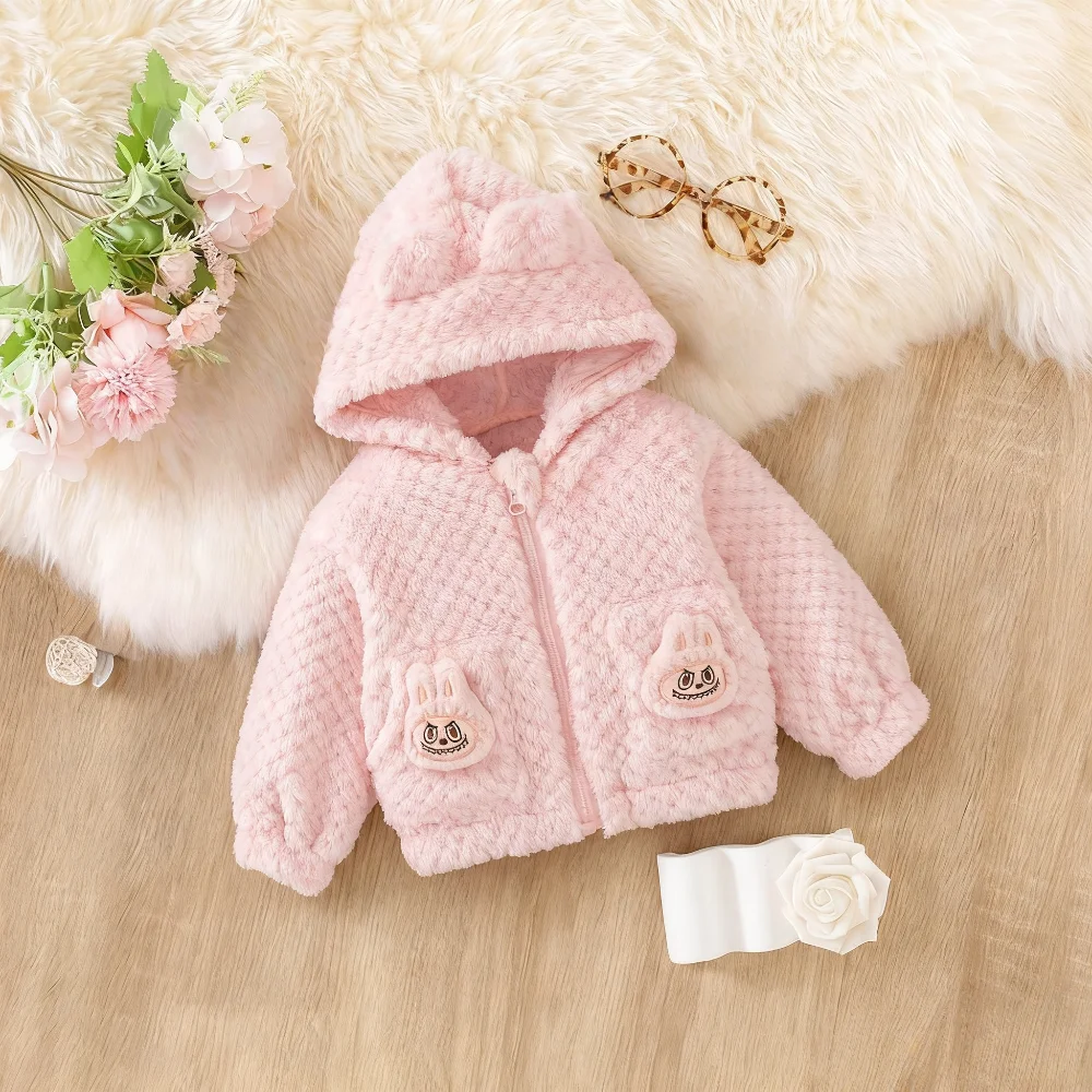Girls' Coat Fall/Winter Solid-Color Cartoon Hooded Baby & Kids' Coat Jacket Cute and Warm Baby Outerwear Baby Winter Clothes