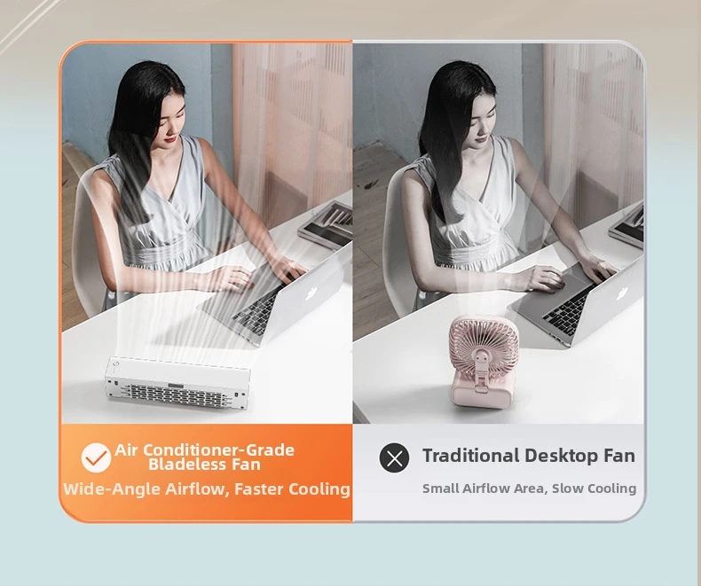 Wireless Bladeless Tower Fan For Office Portable Usb Desktop Cooling_voghion.com