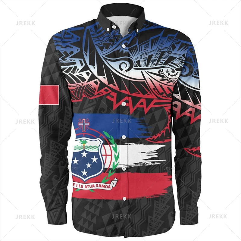 

Small Size Harajuku 3D Polynesian Samoa Emblem Printed Long Sleeve Shirts Men Samoa Tribal Patterns Graphic Lapel Blouse Clothes