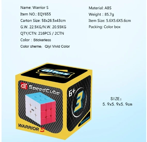QiYi Warrior S 3x3 Magic Cube QY 3x3 Speed Cube  Stickerless Magic Cubo Professional Speed Puzzle Toys Cubo Magico