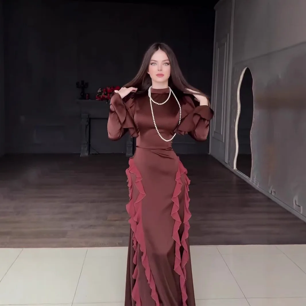 Printemps 2025 nouveau Sle Satin Patchwork ter Ne ceinturé Dr Polyester longue Sve jupe Midi chinois d'âge moyen femmes D...