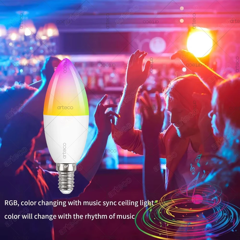Tuya E14 Candle Lamp Smart Life App Control Smart Bulb WiFi Bluetooth RGB+CW LED Light 220V Dimmable Crystal Lamps Room Decorate view 4