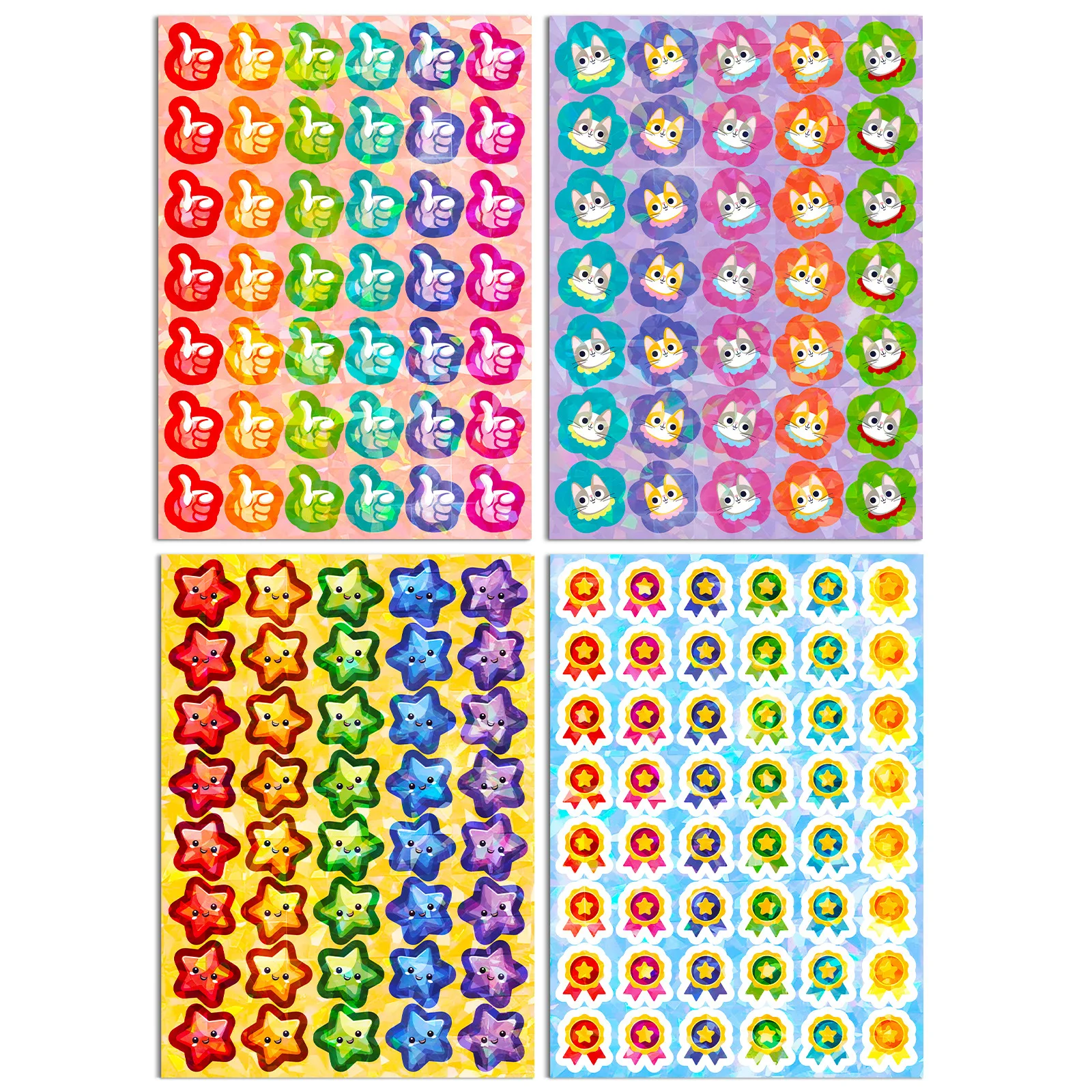 330pcs Children Laser Five Pointed Star Reward Stickers Cartoon Animal Medal Kindergarten Kids Praise Stickers Gifts