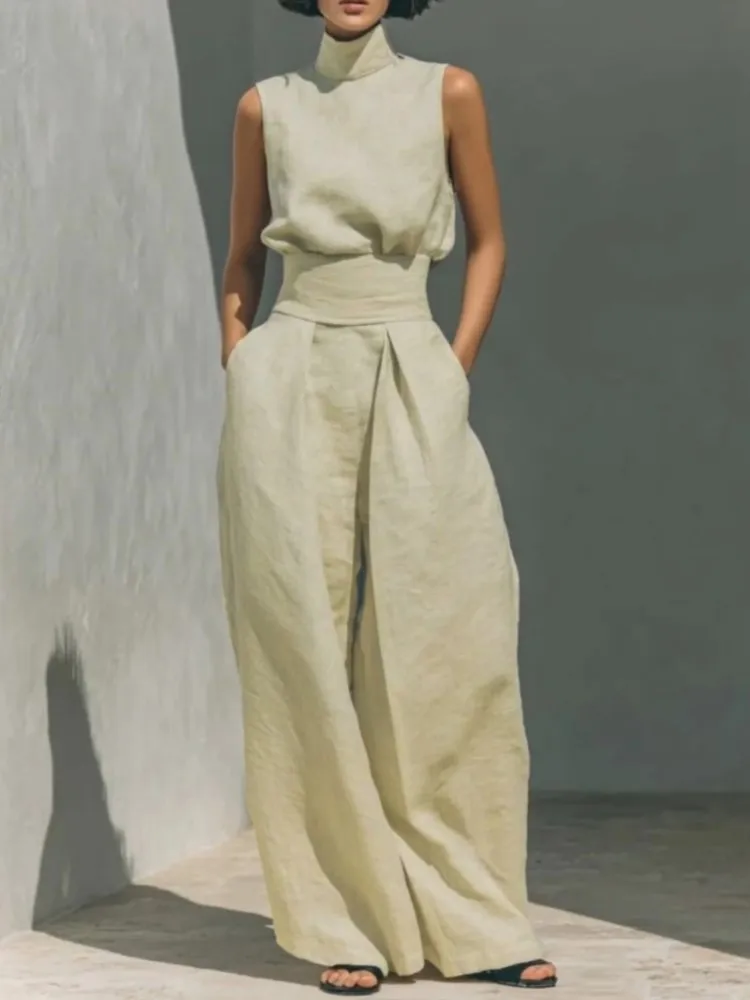 

Summer New Women's Sleeveless Trousers Casual Suit For Women Fashion Elegant Solid Holiday Party Woman 2 Piece Set Outfit