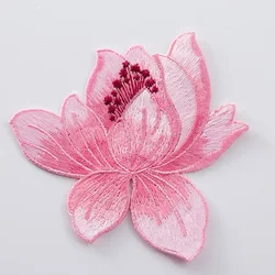 Lotus flower embroidered Patches for Clothing iron on Embroidery Stickers Applique flowers Decoration Badge parche