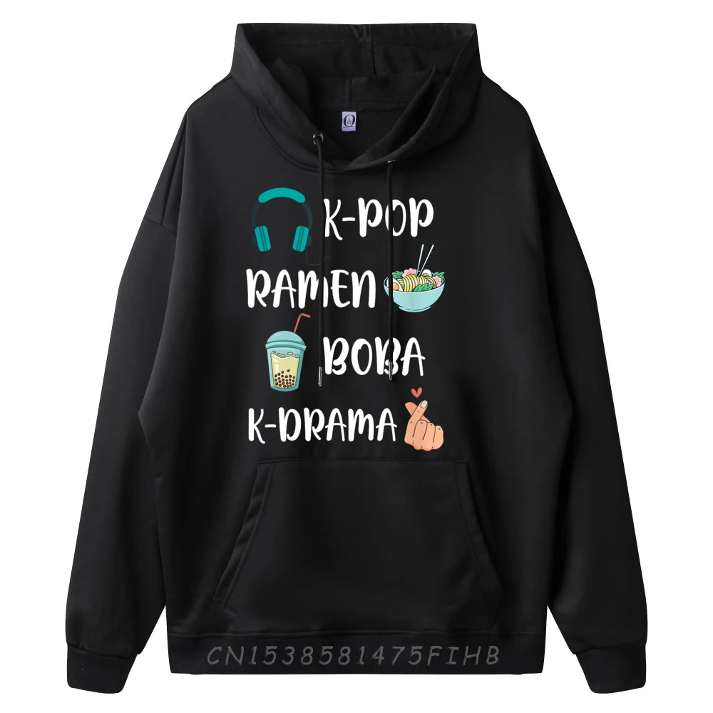 Kawaii Ramen Boba Bubble Tea K-Drama Lover Graphic Pullover Hoodies Men Adult Long Sleeve Sweater Oversized Graphic