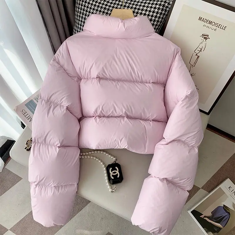 Fashionable Pink Short Standing Collar Parkas 2025 Women's Winter New Item Thick Cotton Jacket Casual Coat Female Clothing