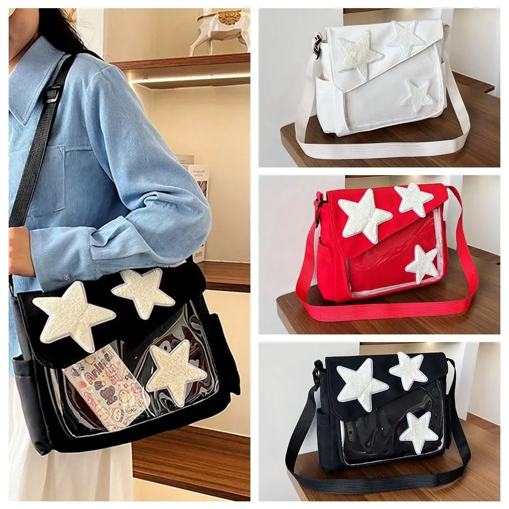 Simples Canvas Star Crossbody Bag, Zipper Pentagram Shoulder Bag, grande capacidade, estilo coreano, Nylon Student School Bag, ao ar livre, Y2k