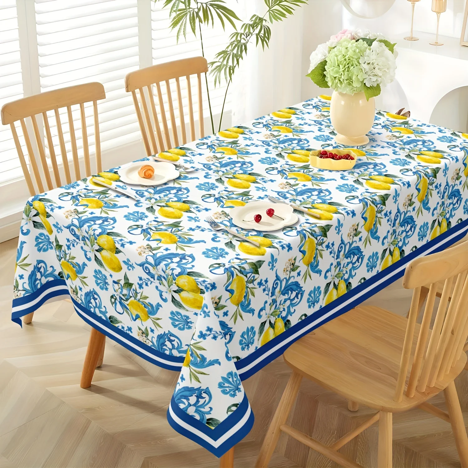 Vintage Lemon & Floral Tablecloth for Home, Kitchen, Restaurant, Parties & Festivals - Perfect Easter & Spring Decoration Gift