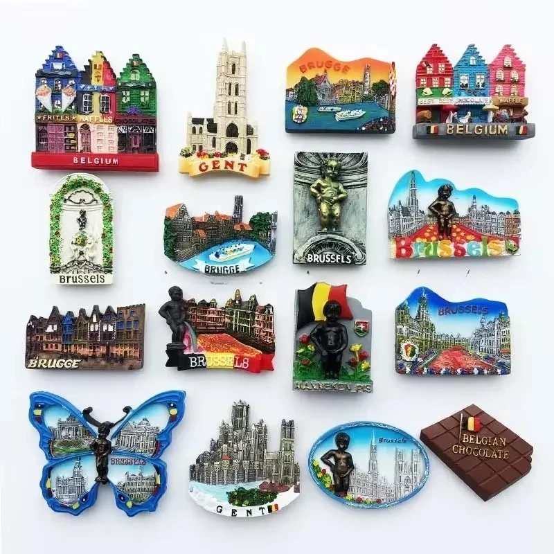 Belgian Tourism Memorial Decorative Crafts Resin Painted Magnet Refrigerator Stickers Souvenir for Kitchen Home Decoration