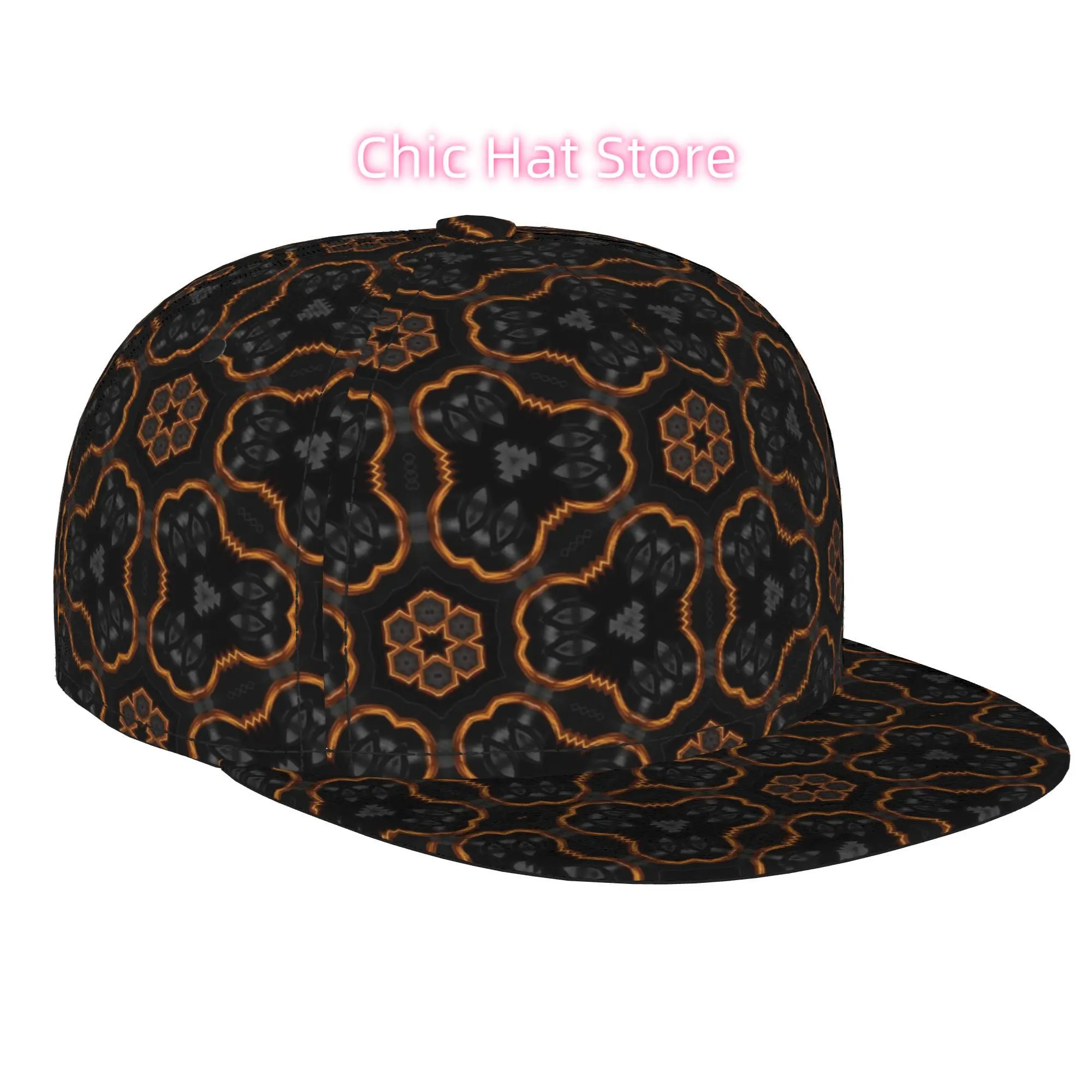 1pc Gilded Obsidian Fully Printed Hip-hop Caps, Baseball Caps, Stylish Flat-brimmed Baseball Cap, Trucker Cap, Unisex Baseball