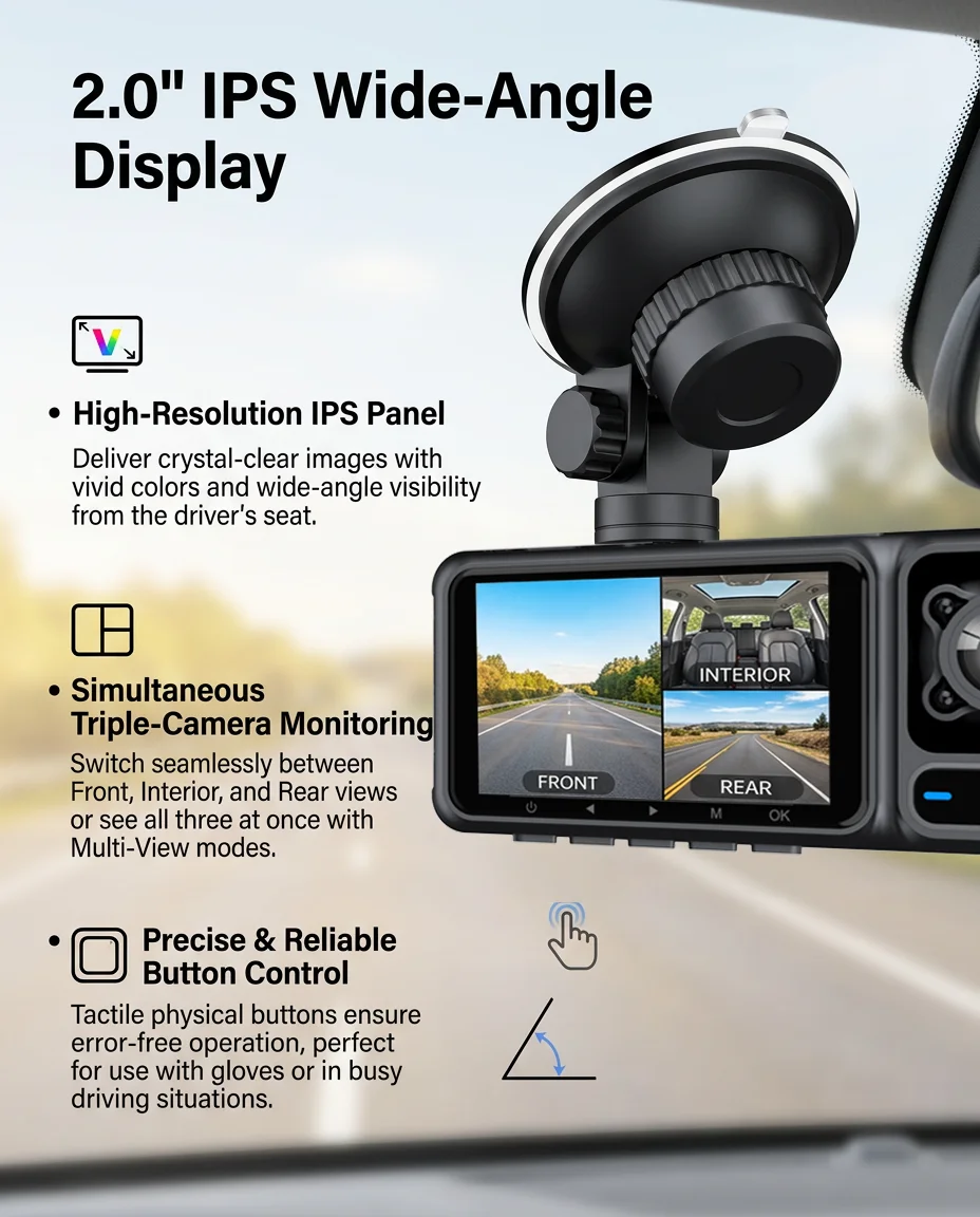4K 2160P Dash Cam 3 Lens WiFi Car DVR Front Inside Rear Triple Camera 720P Video Recorder Allwinner G-sensor 24H Parking Monitor